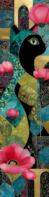 Cat bookmarks featuring a hidden cat with pink flowers